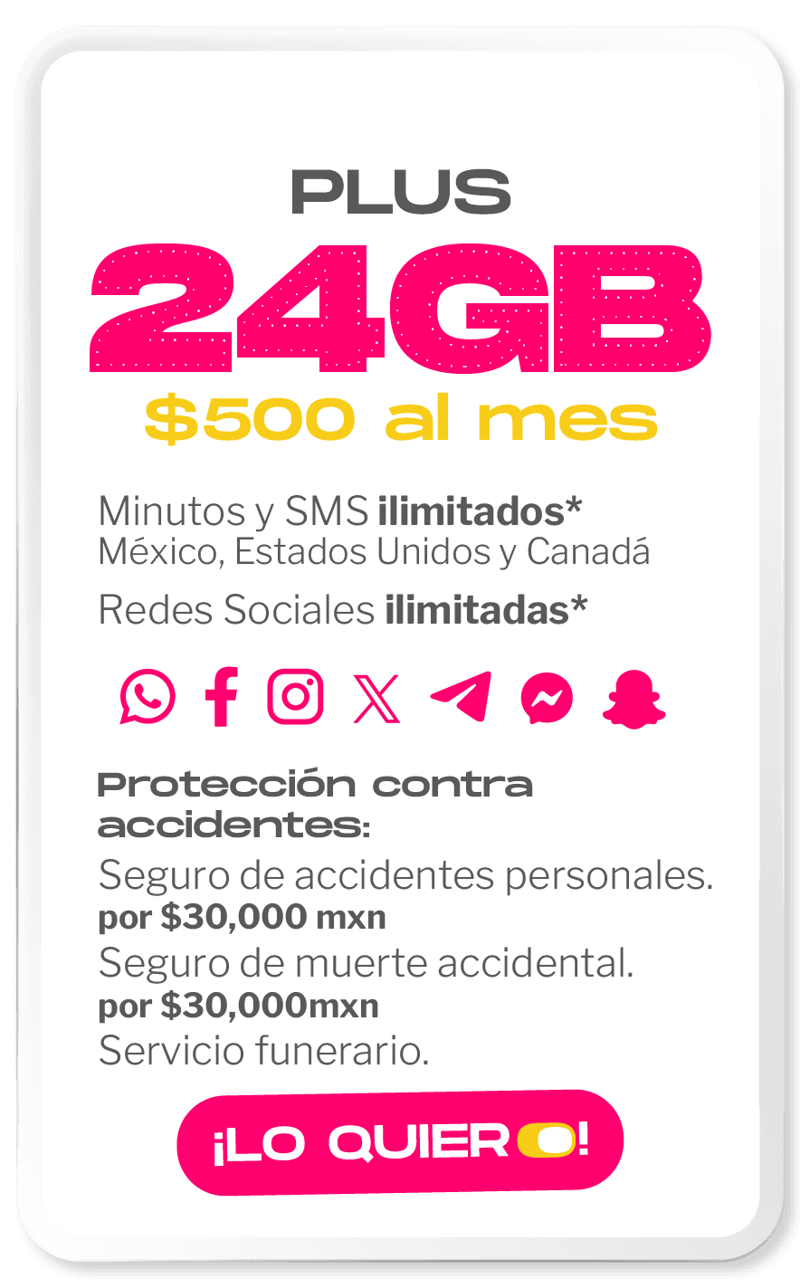 Plan PLUS — 24 GB · $500 al mes